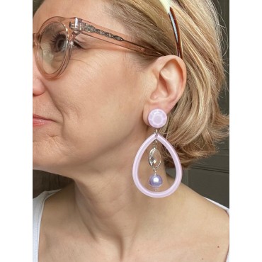 GOUTTE rose pastel & perle majorica  - Francine BRAMLI Paris Bijoux