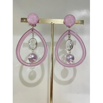 GOUTTE rose pastel & perle majorica  - Francine BRAMLI Paris Bijoux
