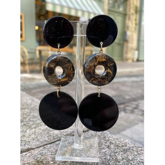 BOLA noir & pailletée doré - Francine BRAMLI Paris, boucles d'oreilles