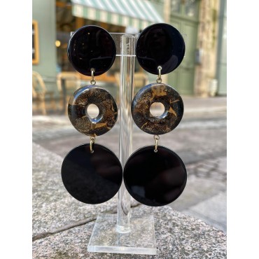 BOLA noir & pailletée doré - Francine BRAMLI Paris, boucles d'oreilles
