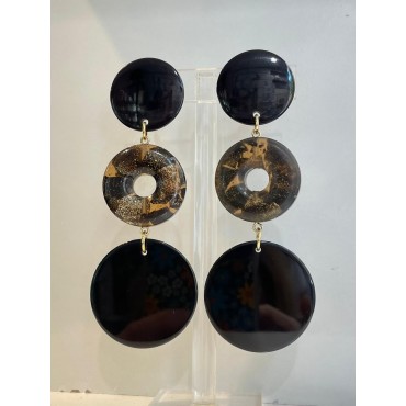 BOLA noir & pailletée doré - Francine BRAMLI Paris, boucles d'oreilles