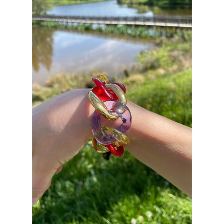 Bracelet ALESSIA Maillons rouge or mauve jaune - FRANCINE BRAMLI PARIS