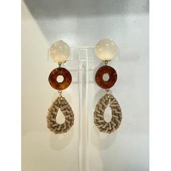 PLAYA Raphia naturel Goutte - Francine BRAMLI Paris boucles d'oreilles