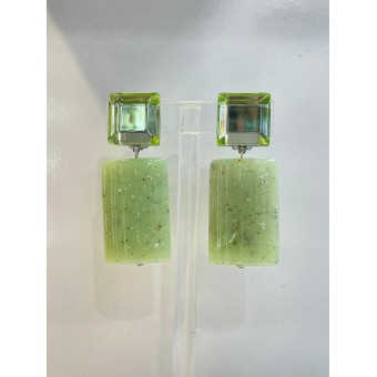 BIC Vert amande moucheté craquelé - Francine BRAMLI Paris boucles d'oreilles