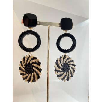 PLAYA Raphia Noir/Naturel - Francine BRAMLI Paris boucles d'oreilles