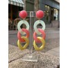 KARINE maillons Vert d'eau/corail/jaune nacré - Francine BRAMLI Paris, boucles d'oreilles