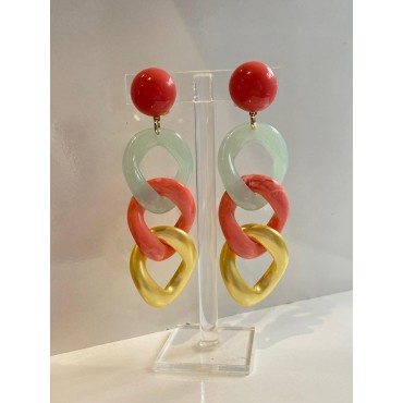 KARINE maillons Vert d'eau/corail/jaune nacré - Francine BRAMLI Paris, boucles d'oreilles