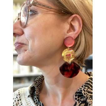 EVENTAIL Cerise & doré  - Francine BRAMLI Paris, boucles d'oreilles