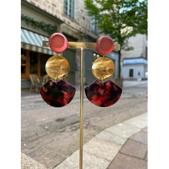 EVENTAIL Cerise & doré  - Francine BRAMLI Paris, boucles d'oreilles