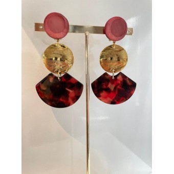 EVENTAIL Cerise & doré  - Francine BRAMLI Paris, boucles d'oreilles
