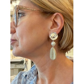 ALIENOR3 naturel, perle nacrée - Francine BRAMLI Paris boucles d'oreilles