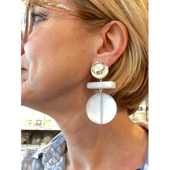 BERTINE Gris blanc - Francine BRAMLI Paris Boucles d'oreilles