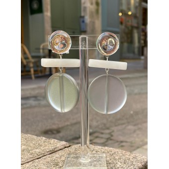 BERTINE Gris blanc - Francine BRAMLI Paris Boucles d'oreilles