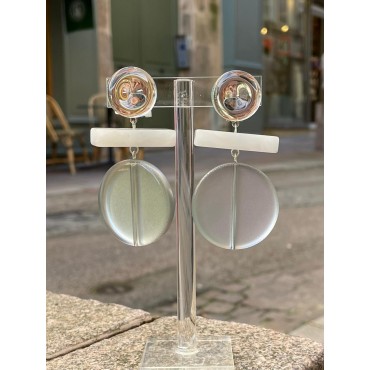 BERTINE Gris blanc - Francine BRAMLI Paris Boucles d'oreilles