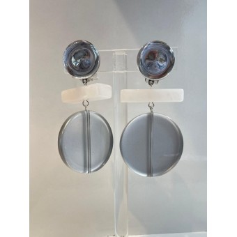 BERTINE Gris blanc - Francine BRAMLI Paris Boucles d'oreilles
