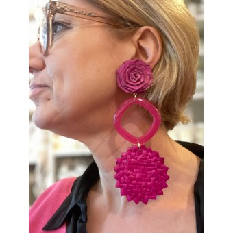 PLAGE longue Fuchsia Cabochon FLEUR - Francine BRAMLI Paris