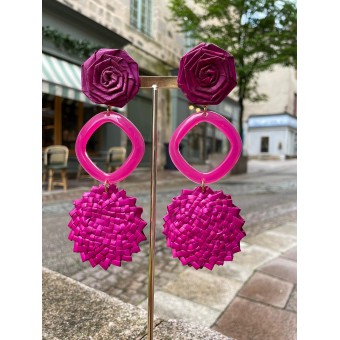 PLAGE longue Fuchsia Cabochon FLEUR - Francine BRAMLI Paris