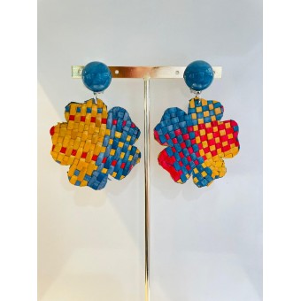 TREFLE Bleu, Jaune, Rouge Cabochon Bleu - Francine BRAMLI Paris