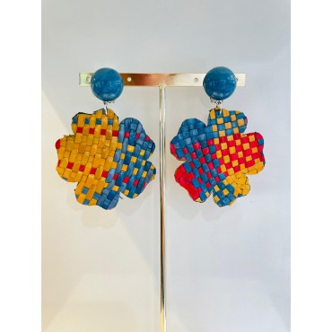 TREFLE Bleu, Jaune, Rouge Cabochon Bleu - Francine BRAMLI Paris