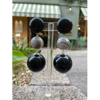 MALIA 2 perles Noir & gris - Francine BRAMLI Paris