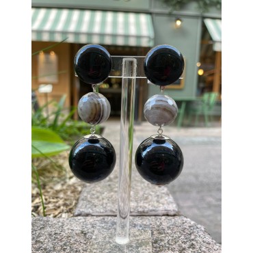 MALIA 2 perles Noir & gris - Francine BRAMLI Paris