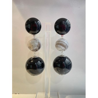 MALIA 2 perles Noir & gris - Francine BRAMLI Paris