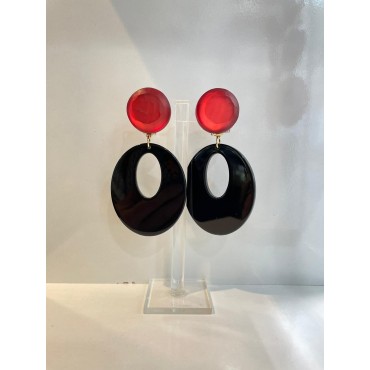DELIA noir Cabochon rouge givré - Francine BRAMLI Paris