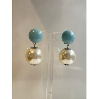 PERLE nacrée Cabochon bleu ciel - Francine BRAMLI Paris