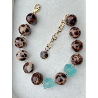 Collier KONAN perles panthères & turquoises - FRANCINE BRAMLI Paris