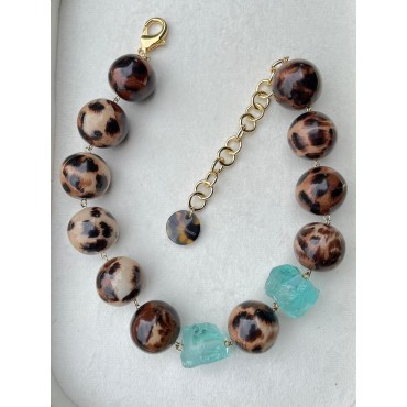 Collier KONAN perles panthères & turquoises - FRANCINE BRAMLI Paris