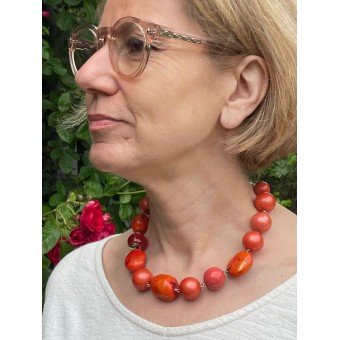 Collier DEMBA perles Corail & gorgone - FRANCINE BRAMLI Paris