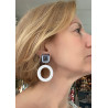 CREOLES blanc Cabochon miroir bleuté - Francine BRAMLI Paris