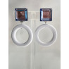 CREOLES blanc Cabochon miroir bleuté - Francine BRAMLI Paris