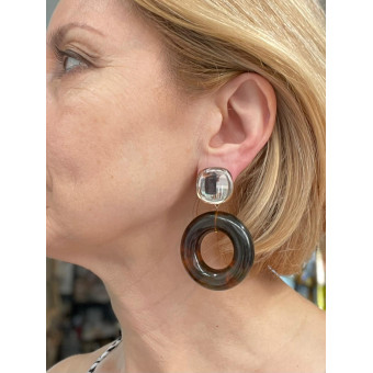 VANILLE marron kaki Cabochon miroir - Francine BRAMLI Paris