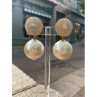 BRIGET perle nacrée Cabochon cristal - Francine BRAMLI Paris