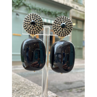 LINGOT noir Cabochon cristal - Francine BRAMLI Paris