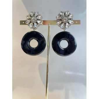 FIONA noir Cabochon cristal - Francine BRAMLI Paris