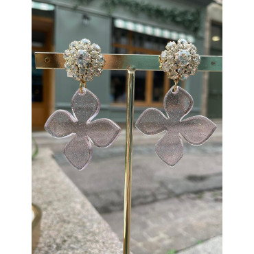 FLEUR rose pailleté Cabochon cristal - Francine BRAMLI Paris