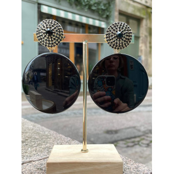 MYRIAM noir Cabochon cristal noir & blanc - Francine BRAMLI Paris