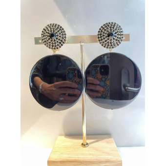 MYRIAM noir Cabochon cristal noir & blanc - Francine BRAMLI Paris