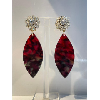 NAVETTE écaille bordeaux Cabochon PM Cristal - Francine BRAMLI Paris