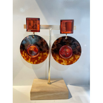 CHAPI écaille bordeaux Cabochon miroir - Francine BRAMLI Paris