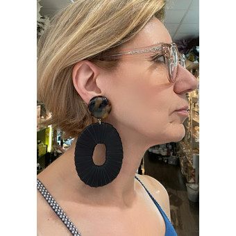 INAYA cuir noir Cabochon écaille - Francine BRAMLI Paris