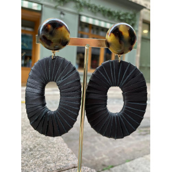 INAYA cuir noir Cabochon écaille - Francine BRAMLI Paris