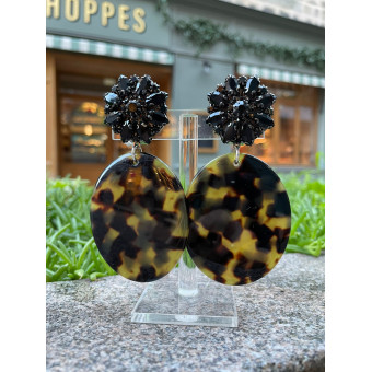 MAUD écaille, Cabochon cristal noir - Francine BRAMLI Paris