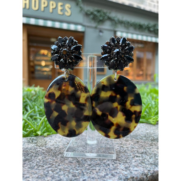 MAUD écaille, Cabochon cristal noir - Francine BRAMLI Paris