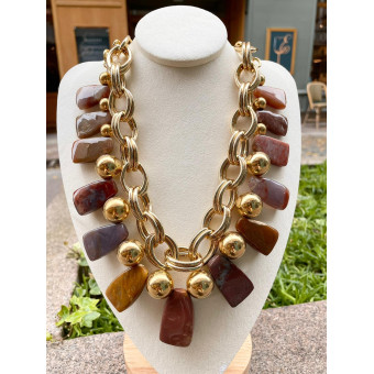 MAYLONE brun bordeaux doré - Francine BRAMLI PARIS Collier