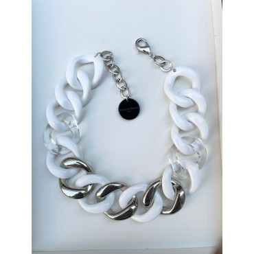 Collier KOURTNEY Maillons Blanc Argent et Transparent - FRANCINE BRAMLI PARIS Bijoux