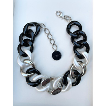 KEN Maillons Blanc, noir, argent, nacré - FRANCINE BRAMLI PARIS collier