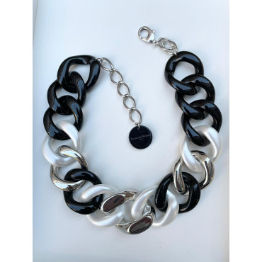 KEN Maillons Blanc, noir, argent, nacré - FRANCINE BRAMLI PARIS collier